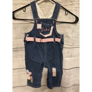 Girls Vintage Y2K Winnie The Pooh denim overalls pink gingham belt 18 Months